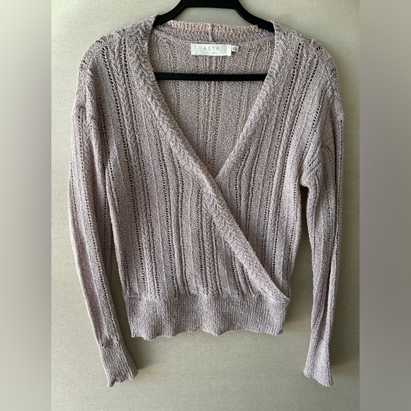 ASTR the Label- Wrap Front Pointelle Sweater in Lavender- Size XS - Picture 1 of 9